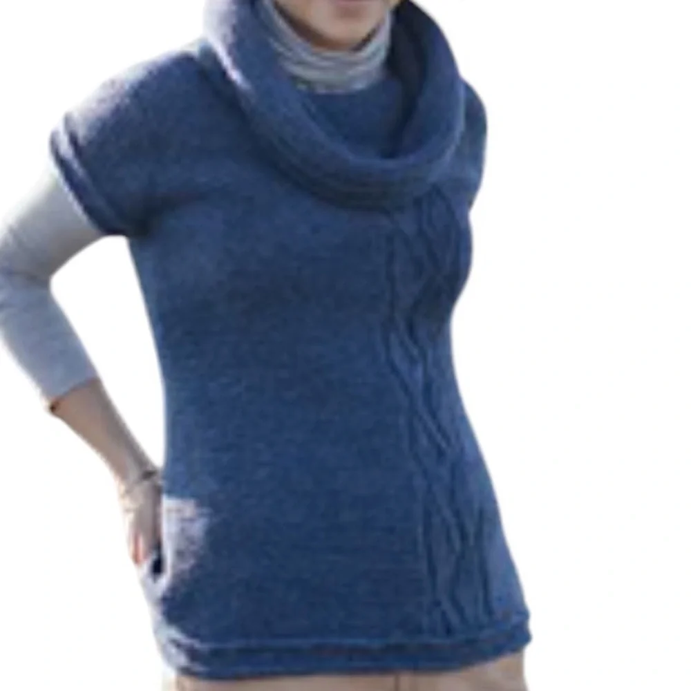 ANGORA PARAPHRASE Rabbit Wool Blue Cowl Neck Short sleeve Sweater Holiday SM EUC